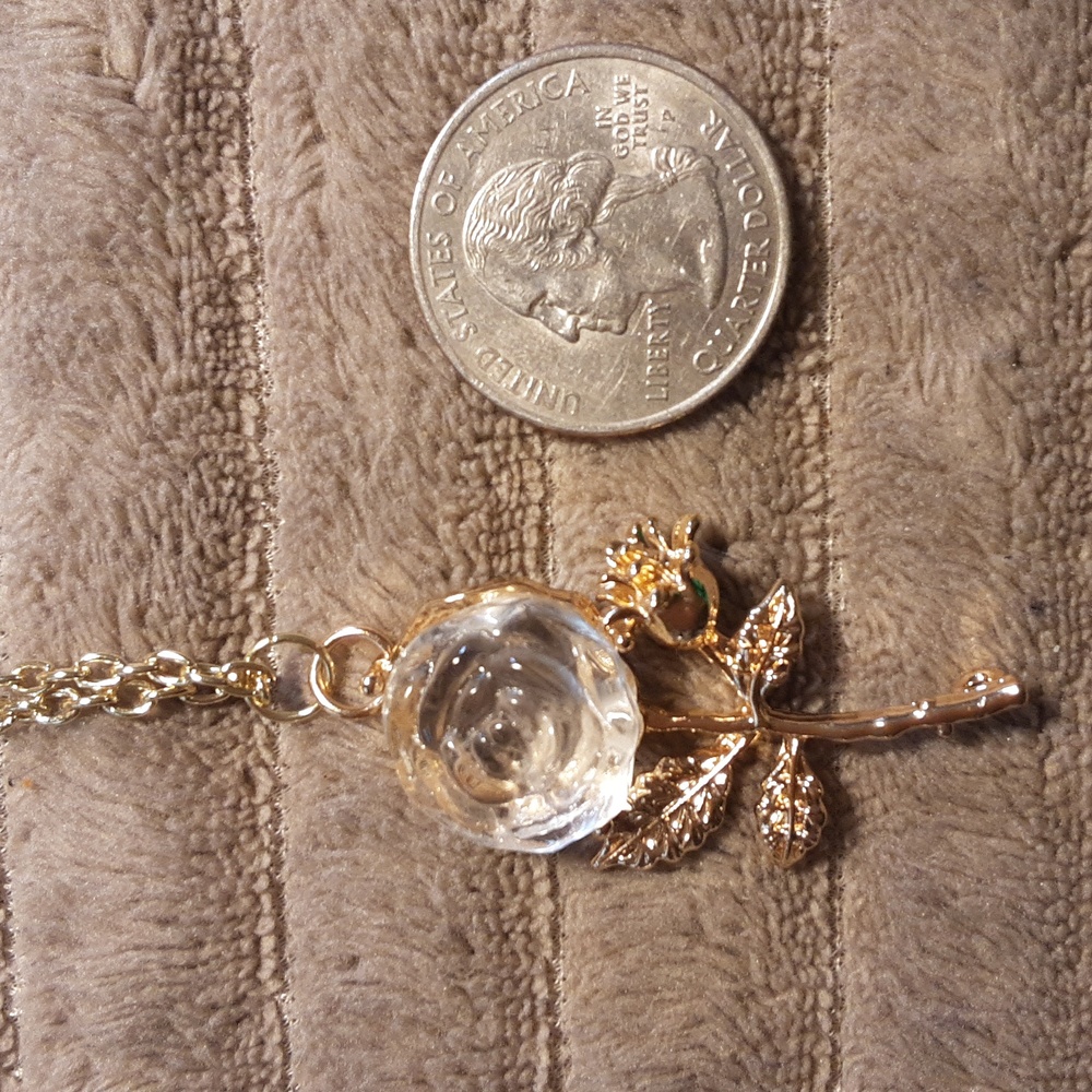Hand Crafted Rose Necklace Gold Tone 24" Long Chain Limited Edition - Picture 6 of 6